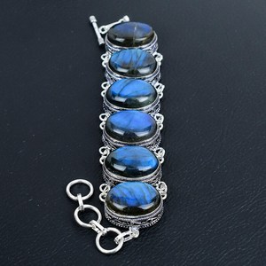 Bracelet à breloques en argent sterling avec labradorite bleue, bijoux en pierres précieuses faits à la main, cadeau élégant et luxueux pour femmes - Product Image 6
