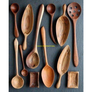 Ensemble de cuillères en bois rustiques faites à la main avec poignées rondes Cuillères de service et de mesure en bois naturel pour les épices sèches - Product Image 2