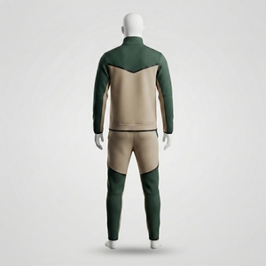 Ensemble de survêtement vert foncé pour homme – Veste athlétique zippée intégrale avec empiècements beiges et pantalon de jogging – Tenue de sport pour entraînement, gym et fitness - Product Image 4