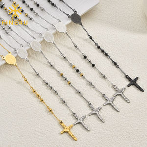Collar Retro con Personalidad de Acero Inoxidable con Colgante de Cruz <span class=keywords><strong>y</strong></span> Cuentas Redondas, Cruz Religiosa de la Virgen María en Forma de <span class=keywords><strong>Y</strong></span> para Mujer <span class=keywords><strong>y</strong></span> Hombre - Product Image 1