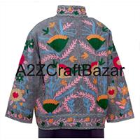 A2ZCraftBazar Nouvelle veste pour femme en coton 100% tricoté, brodée à la main, motif floral Suzani, style indien du Rajasthan, pour l'hiver/le printemps/le été