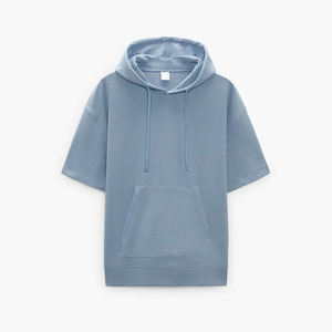 Sweat à capuche personnalisé été bleu ciel à épaules tombantes pour hommes sweat-shirt universitaire en éponge française vente en gros pour l'hiver - Product Image 3