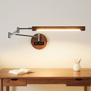 โคมไฟติดผนังลายไม้วอลนัทสไตล์ฝรั่งเศสย้อนยุค แบบเสียบปลั๊ก แขนปรับได้ ใช้เป็นไฟอ่านหนังสือข้างเตียง สำหรับห้องนอน ห้องทำงาน โต๊ะทำงาน - Product Image 2