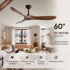 60 Inch Solid Wood Blades <b>Ceiling</b> Fan Without <b>Light</b> Quiet Reversible DC Motor with <b>Remote</b> <b>Control</b> for Bedroom - Product Image 1