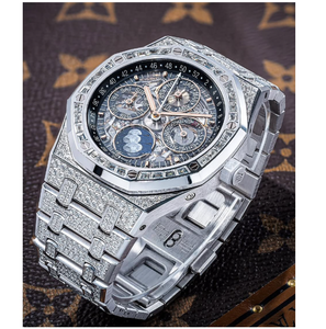 นาฬิกาข้อมือผู้ชายสแตนเลสสตีลประดับเพชรโมอิสซาไนต์เกรดสูง VVS ระบบควอตซ์ กระจกใสเป็นมิตรกับสิ่งแวดล้อม ระยิบระยับ สวยงามแบบโบราณ - Product Image 3