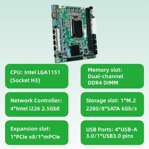 เมนบอร์ด BKHD Intel Celeron Core รุ่นที่ 6 7 8 9 1151NP 4L LGA1151 SATA DDR4 DIMM Ubuntu CentOS สำหรับไฟร์วอลล์ ระบบฝังตัว NAS - Product Image 1