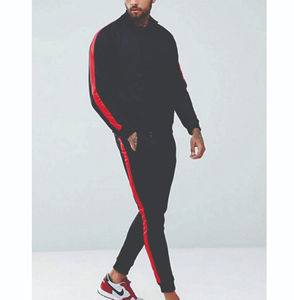 Chándal activo de poliéster 100% con rayas laterales, chándal deportivo para trotar, deportes de invierno, Sudadera con capucha de 2 piezas, traje para fitness - Product Image 4