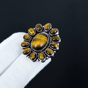 Prix de gros, design floral, anneaux en argent sterling 925, pierre précieuse naturelle œil de tigre, forme de fleur, bijoux fins, femmes, classique - Product Image 2