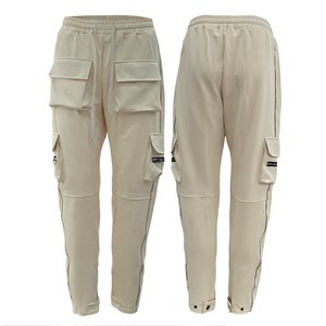 Custom Logo <b>Mens</b> Reflective Stripe Cargo Pants Multi-pocket <b>Stretch</b> Stacked Casual Sports Track Pants Streetwear Jogger Pants - Product Image 1