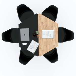 Minimalist Wood AA Diameter Dining <b>Table</b> HBLG012 L-Shape with Metal Legs 6 Seating Capacity 115x104x75cm - Product Image 3