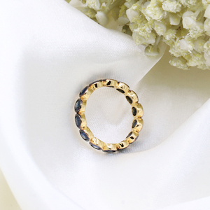 Memoria Jewels Natural Blue Sapphire Beaded Gold Plated Bezel Setting Chakra Healing Band <b>Ring</b> Women's 925 Sterling Silver <b>Ring</b> - Product Image 2