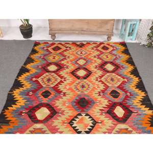 Alfombra Turca Grande de 5.1x9.8 pies, Alfombra Vintage, Alfombra Kilim con Diseño Floral Rojo - Product Image 3