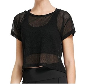 Women's New Half Sleeve Crop Top Black Color Casual High Sexy Slim Fit Ribbed Knit Lady Cropped Tank Top Mesh Tank Tops <b>Singlets</b> - Product Image 1
