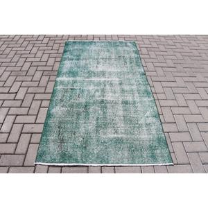 พรมวินเทจ, พรมตกแต่งขนาด 3.6x6.5 ฟุต พรมตุรกี, พรมขนสัตว์สีเขียวล้วน - Product Image 1