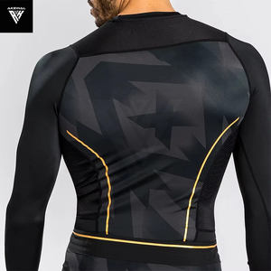 Prix de gros sur mesure BJJ MMA T-shirt de compression Rash-Guard pour hommes Manches longues et protection du cou Vêtements de sport respirants - Product Image 2