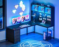 Escritorio de Juegos en Forma de L Moderno al por Mayor con Luces LED, Panel Perforado y Cajones, Escritorio de Juegos en Esquina para Computadora DR524