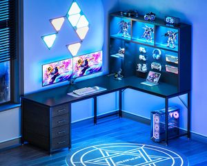 <span class=keywords><strong>Bureau</strong></span> de jeu moderne en L avec éclairage LED, panneau perforé et tiroirs, <span class=keywords><strong>bureau</strong></span> d'angle pour <span class=keywords><strong>ordinateur</strong></span> DR524 - Product Image 2