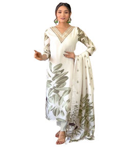 Premium Chanderi Modal Foil Print Nuevo diseñador Ropa india y pakistaní Trabajo de encaje puro Kurti con elegante Salwar - Product Image 1