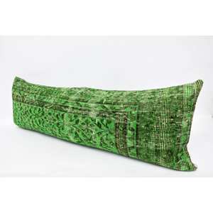 Nature Print Kantha Wool <b>Pillow</b> 16x48 Inch Green Decorative Cushion Vintage Floral Embroidered <b>Square</b> Pattern Woven for Floor - Product Image 4