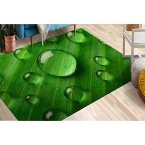 Tapis Goutte d'Eau Vert : Tapis de Couloir Style Ferme Botanique, Tapis Imprimé, Tapis en Chenille - Product Image 1