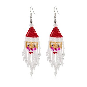 Santa Face Beaded Drop <b>Earrings</b> <b>Red</b> White Crystal Bohemia Women's Christmas Gift Jewelry - Product Image 2