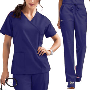 Uniformes médicos profesionales, conjuntos higiénicos de algodón y poliéster, Spandex, movimiento libre y fácil, servicio OEM, trajes de fregado elásticos - Product Image 4