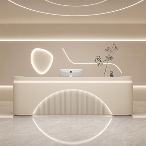 Modern Hotel Wood Reception Desk LED Counter Multifunctional Storage Salon Beauty <b>Nail</b> Modeling Front Desk - Product Image 3