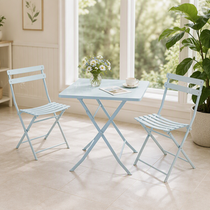 Outdoor-Kaffee-Sets Klappbarer Stahltisch und Klappstuhl Camping Terrassen-Essgruppe Stahl-Gartenbistro-Stuhl 3-teiliges Set - Product Image 1