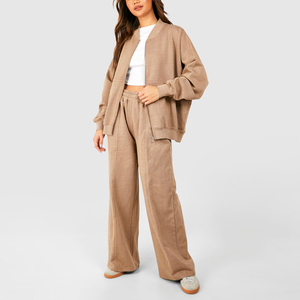 Ensemble de survêtement Streetwear Vintage pour femme Broderie en détresse Lavage à l'acide Sweat à capuche zippé Ensemble de survêtement personnalisable - Product Image 3