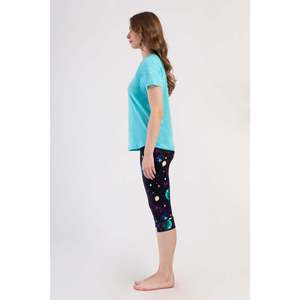 Conjunto de pantalón capri y top de cuello redondo con mangas raglán y puños ovalados KADIN LYC SUPREM - Verde menta brillante - Verde menta brillante - Product Image 2