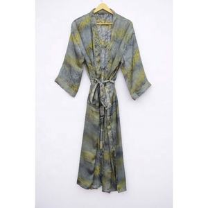 New Arrival Long Silk Kimono Stylish Maxi Dress Nightgown Bathrobe Floral Boho Pattern Summer Beach Cover-Up <b>Bridal</b> Occasions - Product Image 1