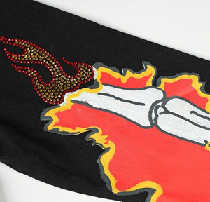 Chaqueta Acolchada de Mezclilla para Mujer, Teñida Lisa, Transpirable, Elegante, Moderna, con Piedras Blancas - Product Image 3