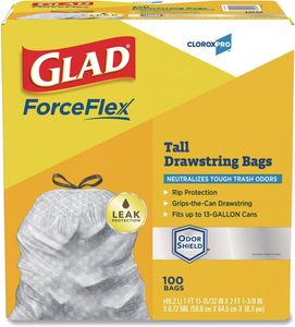 Bolsas de Basura Glad ForceFlexPlus para Cocina, con Cordón, Blancas, de 13 Galones, OdorShield - Paquete de 100 Unidades (El Empaque Puede Variar) - Product Image 1