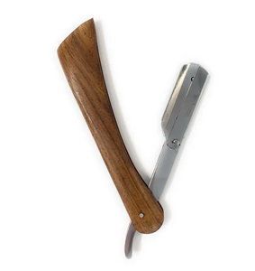 Maquinillas de afeitar de peluquero rectas profesionales Material de acero inoxidable con mango trasero de madera Maquinillas de afeitar de peluquero con diseño personalizado - Product Image 3