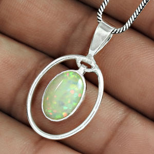 Colgante de forma redonda de piedras preciosas de ópalo de Plata de Ley 925, joyería antigua hecha a mano, diseño único, colgante Natural Vintage para mujer - Product Image 4