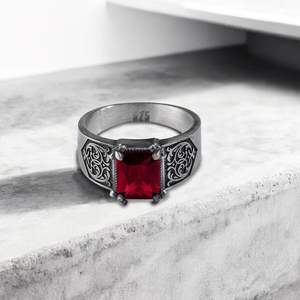 Anillo de Piedra Preciosa de Rubí Rojo con Corte Radiante, Chapado en Rodio, Plata de Ley 925, Unisex, para Boda, Compromiso, Fiesta, Regalo Vintage - Product Image 1