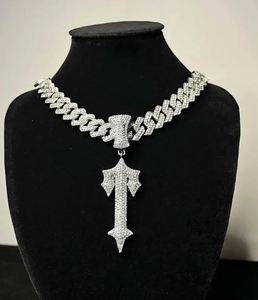 Iced Out with T Pendant 50cm, collar de acero inoxidable con diamantes brillantes, joyería de estilo hip-hop para hombres - Product Image 3