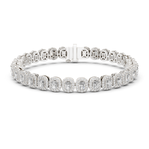 14K White Gold Lab Grown <b>Diamond</b> Tennis <b>Bracelet</b> with Emerald Cut Halo Design Rhodium Plated Women's Luxury Jewelry - Product Image 1