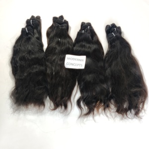 Vendor Aligned Cuticle Virgin Indian Temple Human Hair <b>Extensions</b> 100% Natural Black Color Wavy Bundles with Machine Double Weft - Product Image 6