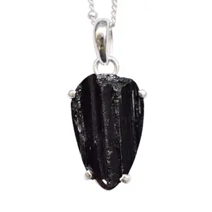 Angemessener Preis Solid Sterling Silber Custom Schmuck Teardrop Black Turmaline Edelstein Kette Anhänger