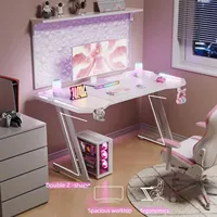 Bureau de jeu blanc OEM ODM avec éclairage LED RGB, structure robuste en Z, support pour tasse et crochet pour casque, idéal pour le bureau à domicile ou les gamers