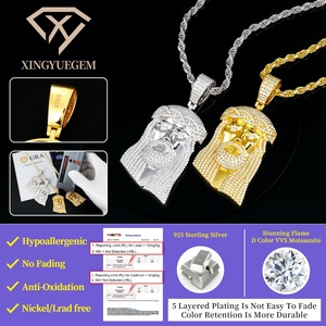 Men's 18K Gold Plated White/Yellow Gold Plated Religious Gift 925 Sterling <b>Silver</b> Jesus Christ Pendant Vvs Iced Moissanite GRA - Product Image 2