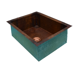 อ่างล้างจานทองแดงสไตล์บ้านไร่พร้อมขอบกระเบื้อง-อ่างล้างจานเดี่ยวที่มีผิวทองแดงเข้มและขอบกระเบื้องในตัว - Product Image 3