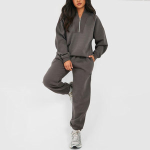 Chándal de invierno con cremallera de cuarto de moda para mujer Logotipo personalizado Impreso Color sólido Conjunto de sudor de poliéster de algodón transpirable de la mejor calidad - Product Image 1