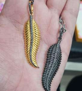 Élégant Vintage Feuille 925 Sterling Silver Naturel Pave Diamant Noir Rhodium Plaqué Bijoux 50x15MM Taille pour Mariage & Fiançailles - Product Image 5