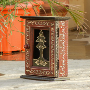 Hand-Painted Wooden Key Box in Indian Style <b>for</b> <b>Wall</b> Decor & Gifting in Living Room or Kitchen Handmade Key Holder - Product Image 4