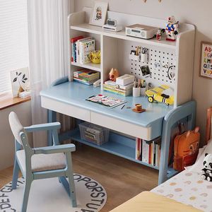 Wooden Study <b>Desk</b> with Bookshelf and Storage Drawers for Children's Bedroom Home Office Furniture Set - Product Image 6