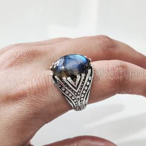Bague pour homme en argent sterling 925 avec pierre précieuse labradorite bleue naturelle, style ottoman oriental, cadeau de Noël, vente en gros - Product Image 5