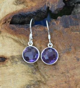 Améthyste violette en argent sterling 925, pierre précieuse taillée, 1 paire de boucles d'oreilles à crochet, bijoux faits à la main, cadeau élégant pour femmes - Product Image 3