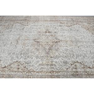 Alfombra vintage de 5,6x9,4 pies, blanca y marrón con motivos de plantas y árboles, alfombra turca de lana. - Product Image 5